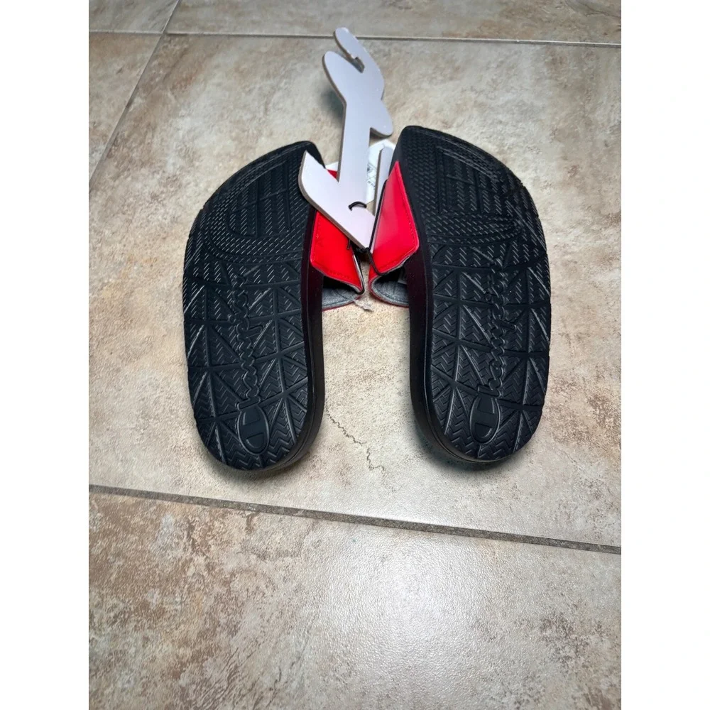 Champion IPO Slides Red Black Big C Logo Athletic Sandals Men Youth Size 6
